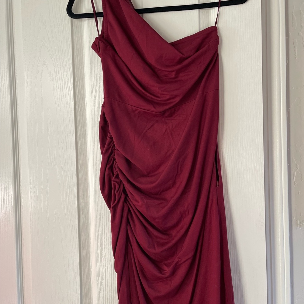 Red Asymmetrical Ruched Cocktail Dress